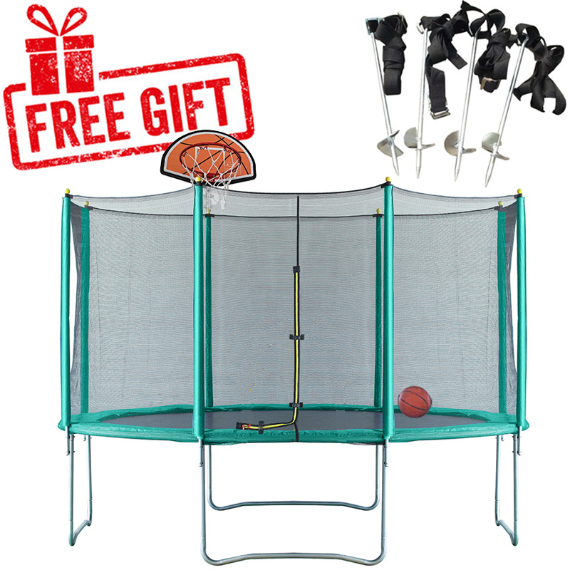 Mako Air 12ft Trampoline with Safety Enclosure - Free Basketball & Anchor Kit - Green - Image 7