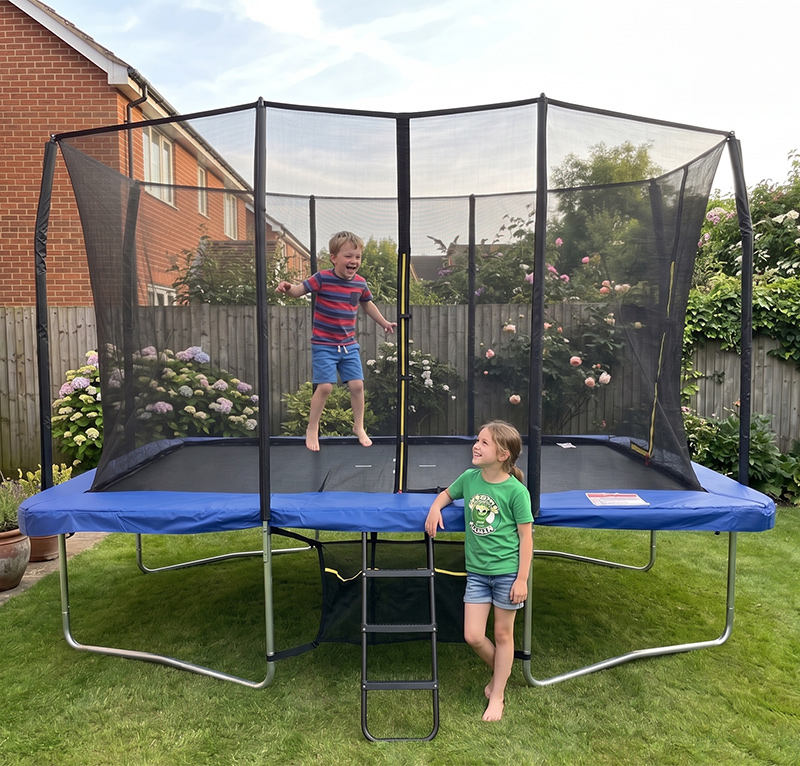 Mako Max 7x10ft Rectangular Trampoline with Safety Enclosure Blue - Free Ladder & Shoe Tidy