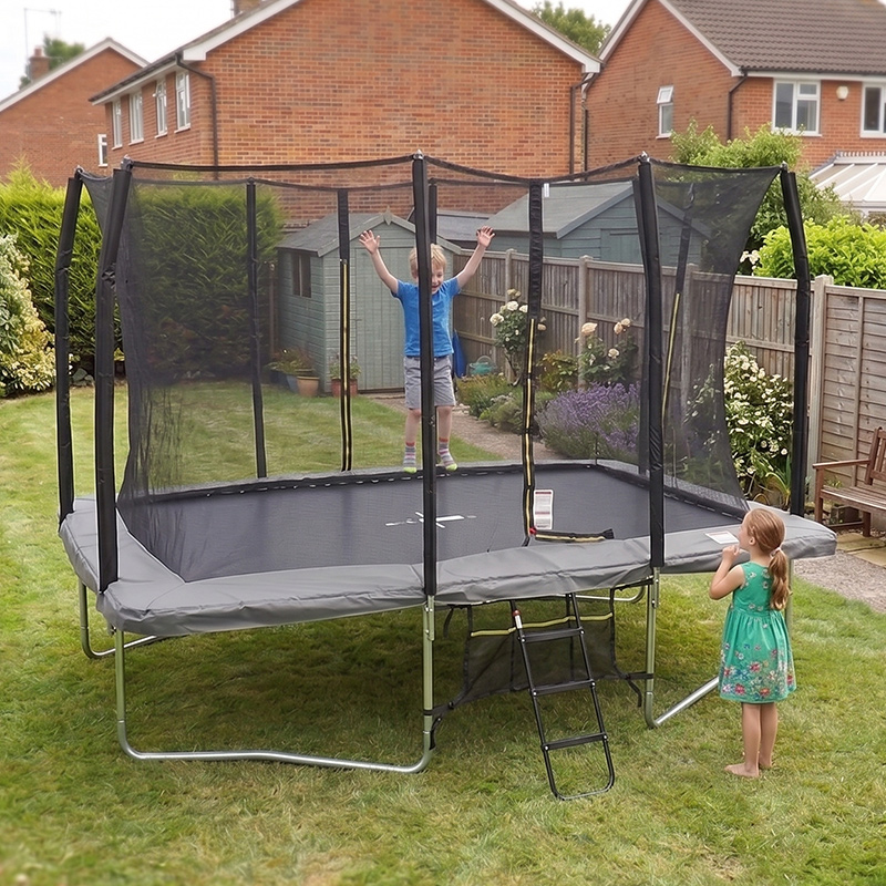 Mako Max 7x10ft Rectangular Trampoline with Safety Enclosure Grey - Free Ladder & Shoe Tidy
