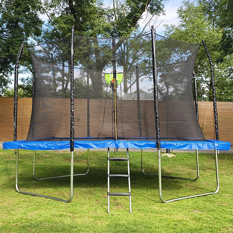 8x12ft Rectangular Trampoline with Safety Enclosure Blue FREE Ladder & Basketball Game