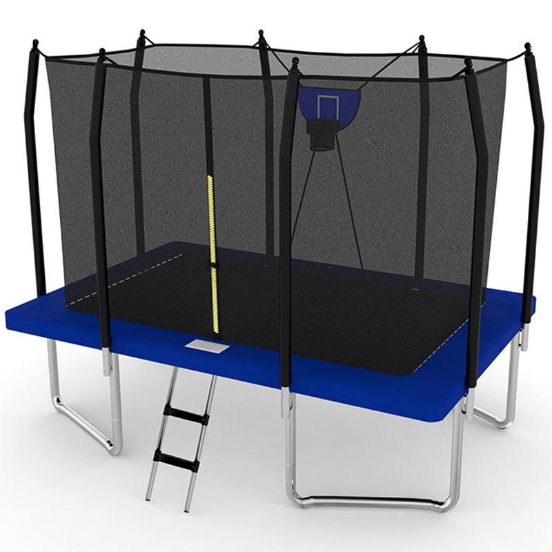 7x11ft Rectangular Trampoline with Safety Enclosure Blue FREE Ladder & Basketball Game