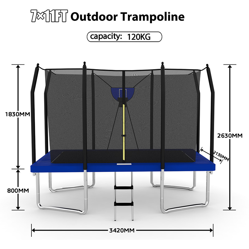 Mako Air 7x 9ft Rectangular Trampoline with Safety Enclosure Blue FREE Ladder & Basketball Game - Image 5