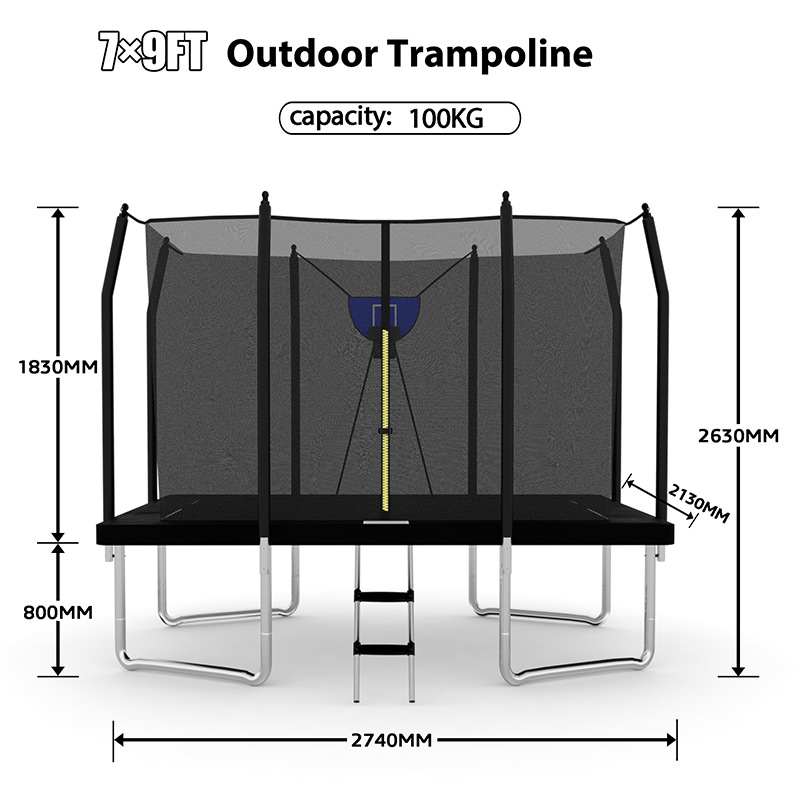 Mako Air 7x 9ft Rectangular Trampoline with Safety Enclosure Black FREE Ladder & Basketball Game - Image 6