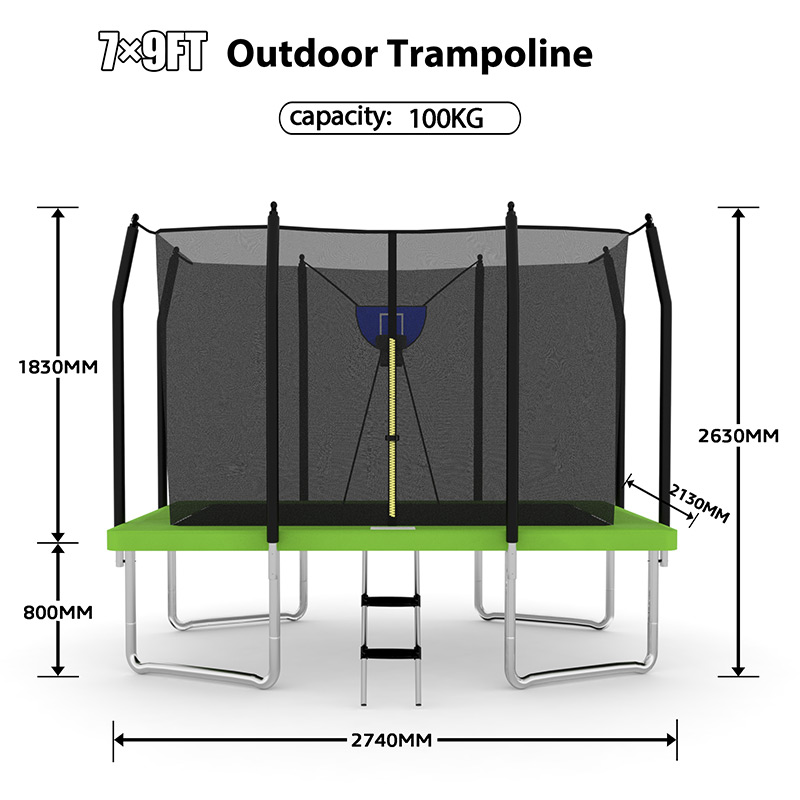 Mako Air 7x 9ft Rectangular Trampoline with Safety Enclosure Green FREE Ladder & Basketball Game - Image 7
