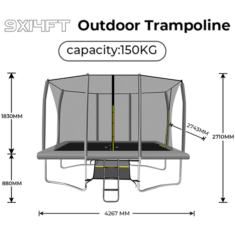 Mako Max 9x14ft Rectangular Trampoline with Safety Enclosure Grey – Free Ladder & Shoe Tidy - Image 5