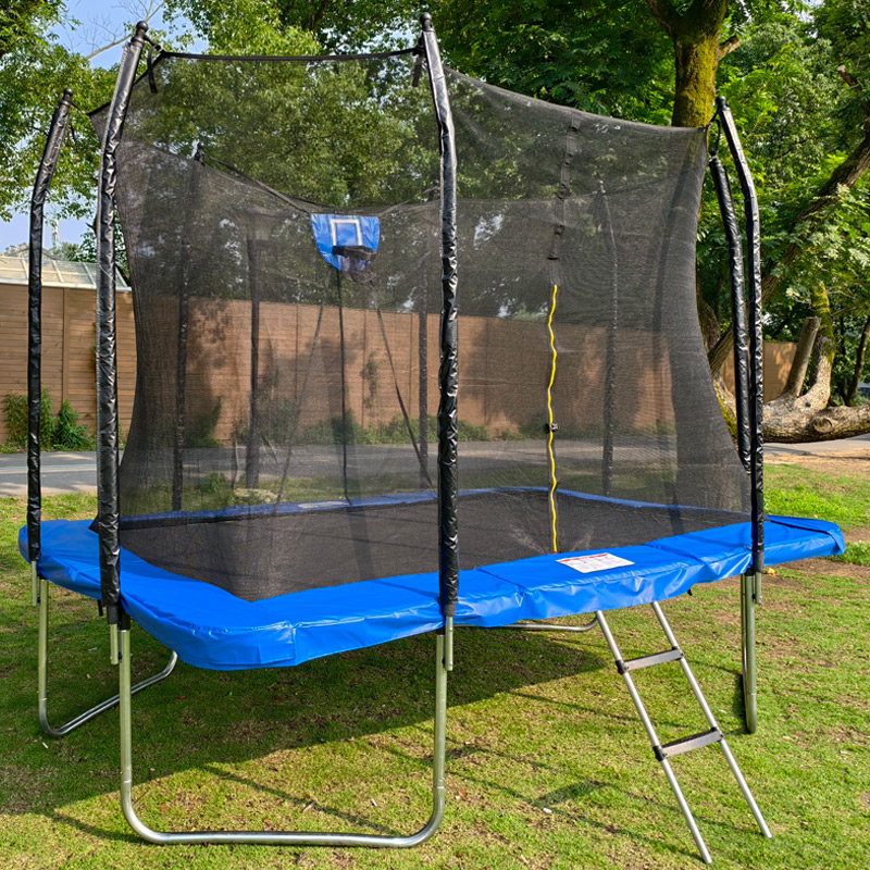 Mako Air 5x7ft Rectangular Trampoline with Safety Enclosure Blue FREE Ladder & Basketball Game - Image 10