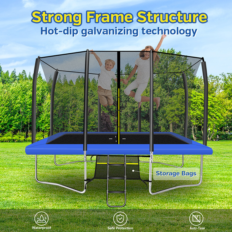 Mako Max 7x10ft Rectangular Trampoline with Safety Enclosure Blue - Free Ladder & Shoe Tidy - Image 5