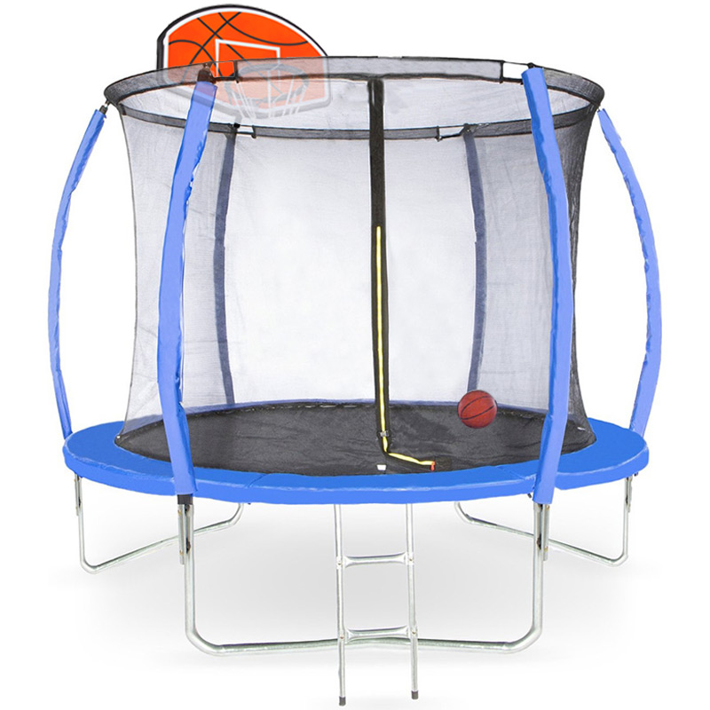 Mako Amigo 8ft Trampoline with Enclosure and Basketball Free Shoe Tidy & Ladder – Blue
