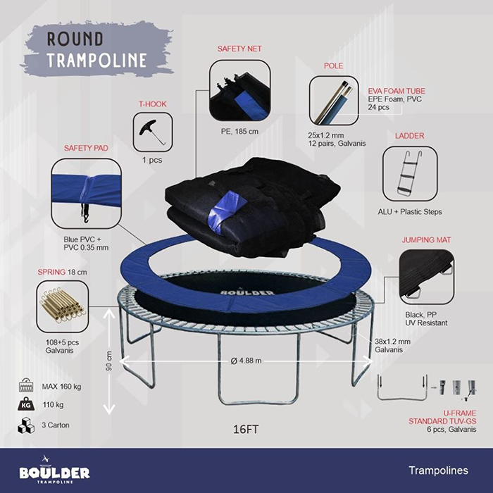 Maxo Boulder 16ft Round Trampoline with Enclosure - Image 3