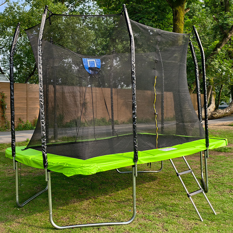 Mako Air 7x 9ft Rectangular Trampoline with Safety Enclosure Green FREE Ladder & Basketball Game - Image 4