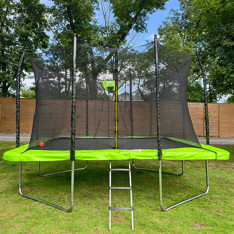 Mako Air 7x 9ft Rectangular Trampoline with Safety Enclosure Green FREE Ladder & Basketball Game - Image 5