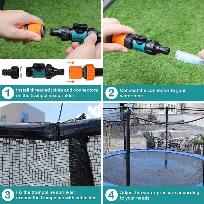 Mako Air 14ft Trampoline with Safety Enclosure - Free Basketball & Water Mister - Green - Image 11