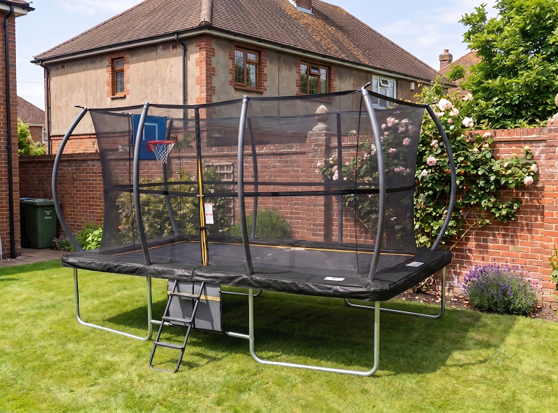 Mako Bounce 7x10ft Rectangular Trampoline with Safety Enclosure Black - Free Ladder Shoe Tidy Anchor Kit Basketball Game