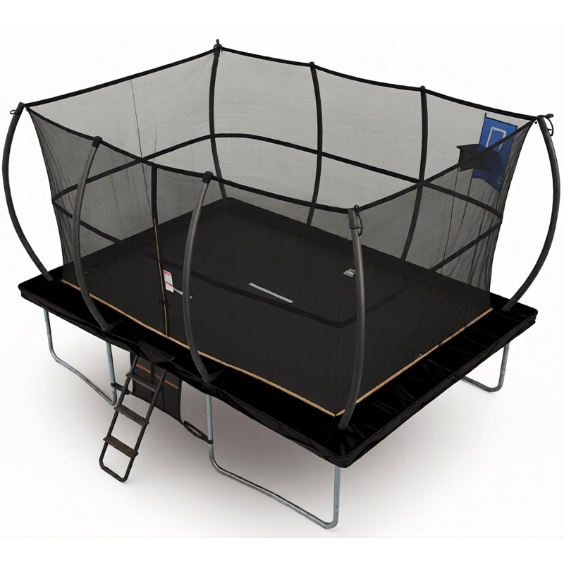 7x10ft Rectangular Trampoline with Safety Enclosure Black - Free Ladder Shoe Tidy Anchor Kit Basketball