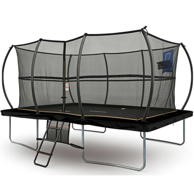 7x10ft Rectangular Trampoline with Safety Enclosure Black - Free Ladder Shoe Tidy Anchor Kit Basketball