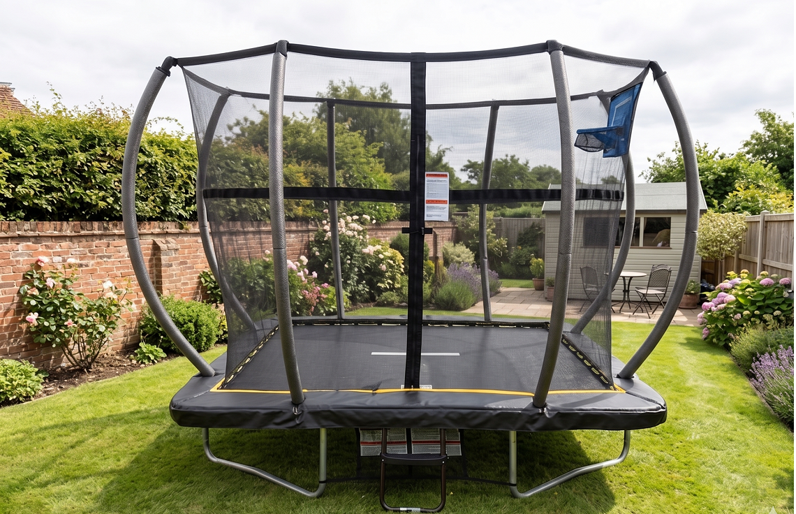 Mako Bounce 5x7ft Rectangular Trampoline with Safety Enclosure Black - Free Ladder Shoe Tidy Anchor Kit Basketball