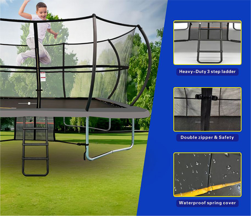 9x14ft Rectangular Trampoline with Safety Enclosure Grey - Free Ladder Shoe Tidy Anchor Kit Basketball