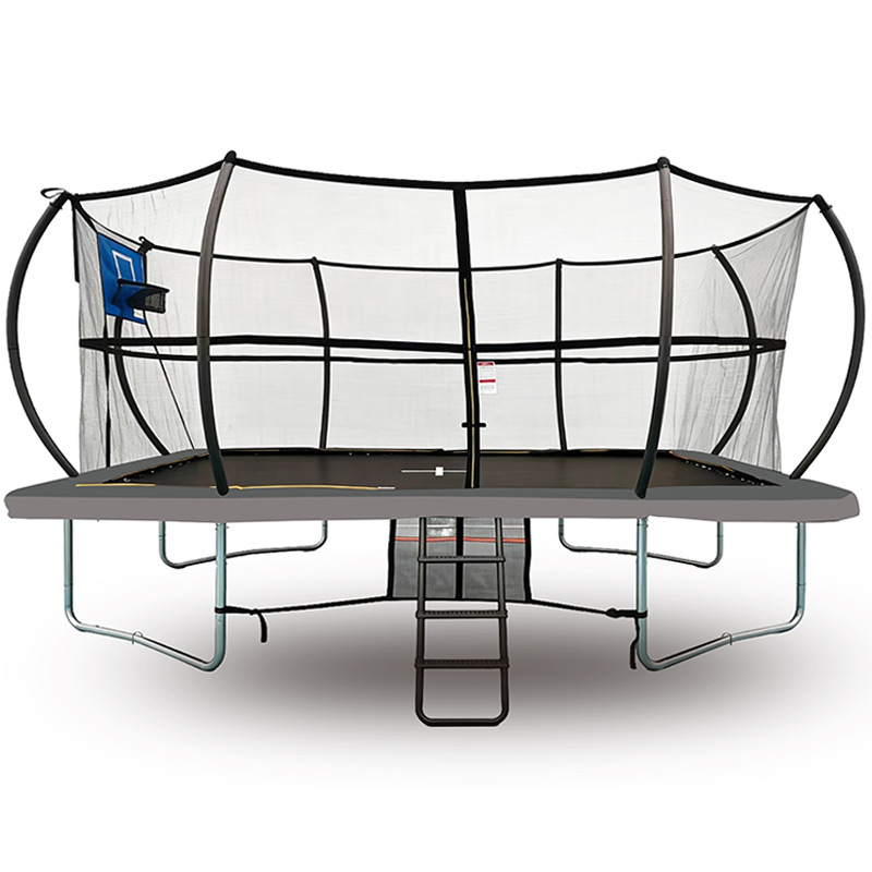 9x14ft Rectangular Trampoline with Safety Enclosure Grey - Free Ladder Shoe Tidy Anchor Kit Basketball
