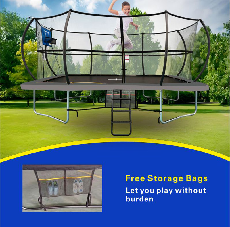 9x14ft Rectangular Trampoline with Safety Enclosure Grey - Free Ladder Shoe Tidy Anchor Kit Basketball