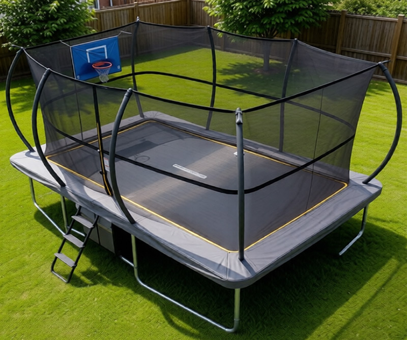 Mako Bounce 7x10ft Rectangular Trampoline with Safety Enclosure Grey - Free Ladder Shoe Tidy Anchor Kit Basketball Game - Image 4