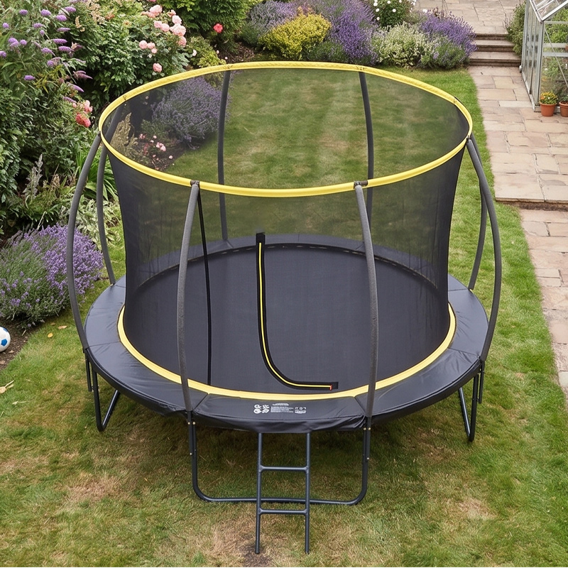 Mako Orbit 12ft Powder Coated Trampoline with Safety Enclosure Free Ladder Cover & Anchor Kit
