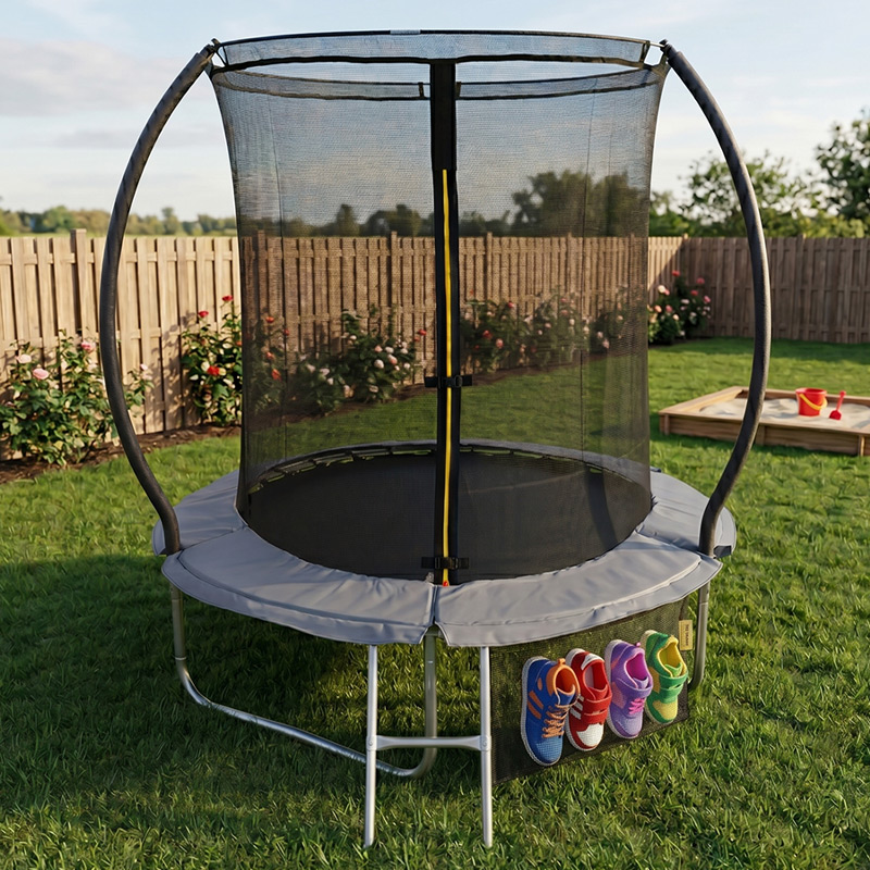 Mako 6ft Trampoline & Safety Enclosure Free Shoe Tidy & Ladder – Grey