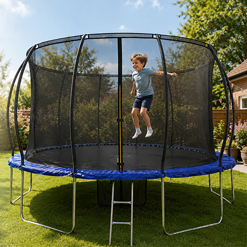 Mako 16ft Trampoline & Enclosure Free Shoe Tidy & Ladder – Blue