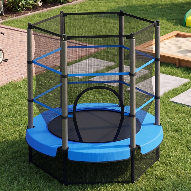 Mako 55" Kids Trampoline with Safety Net Blue – Indoor & Outdoor Use Mini Trampoline for Children