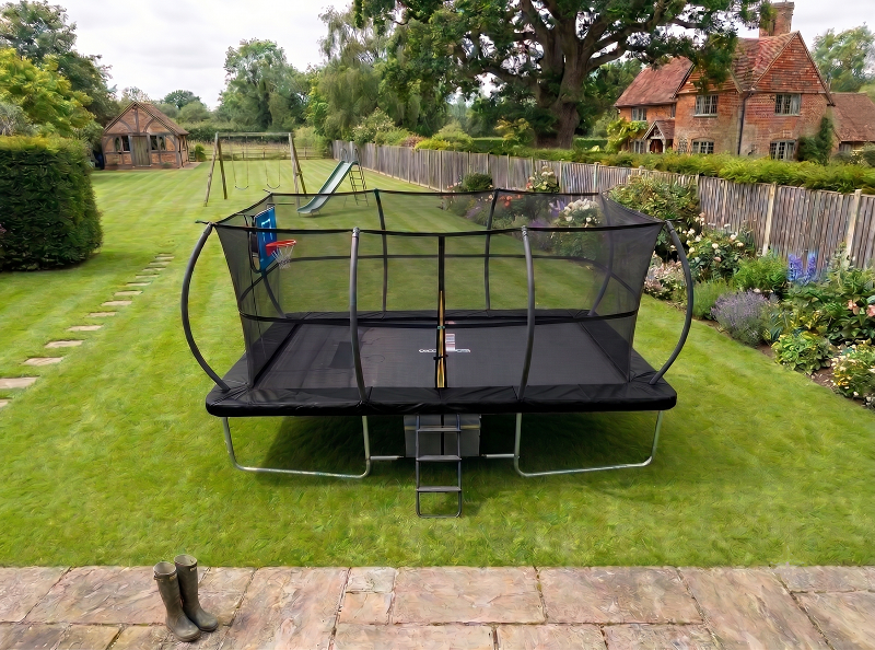 Mako 10x17ft Rectangular Trampoline with Safety Enclosure Black - Free Ladder Shoe Tidy Anchor Kit Basketball