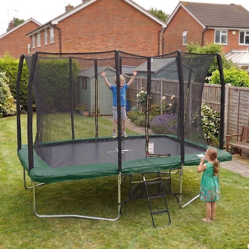 Mako Max 7x10ft Rectangular Trampoline with Safety Enclosure Green - Free Ladder & Shoe Tidy