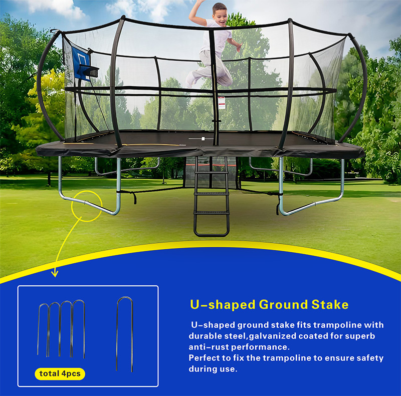 10x15ft Rectangular Trampoline with Safety Enclosure Black - Free Ladder Shoe Tidy Anchor Kit Basketball
