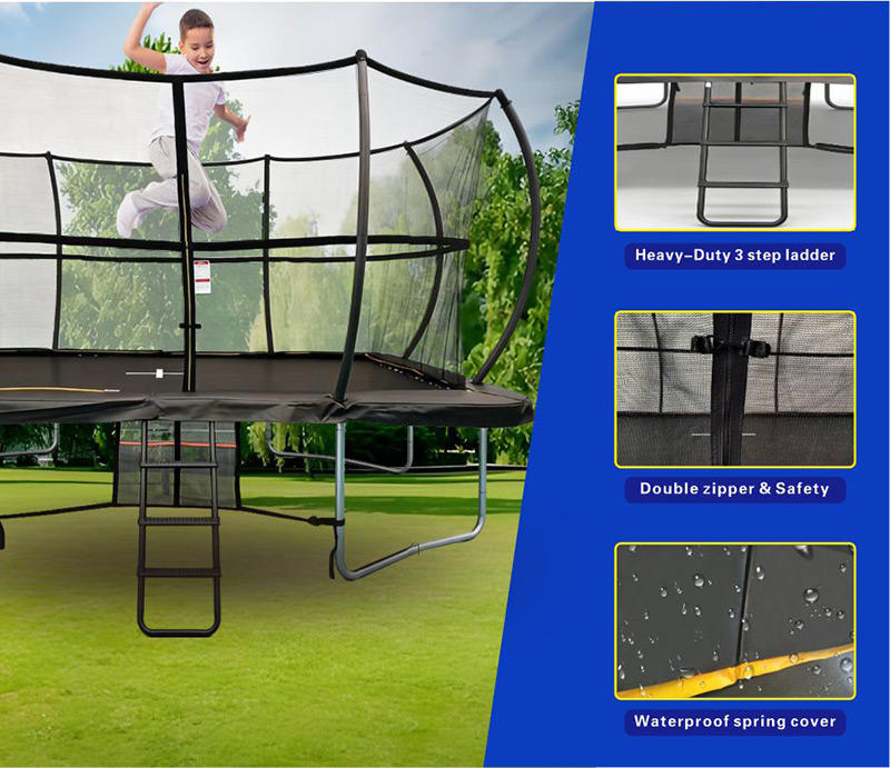 10x15ft Rectangular Trampoline with Safety Enclosure Black - Free Ladder Shoe Tidy Anchor Kit Basketball