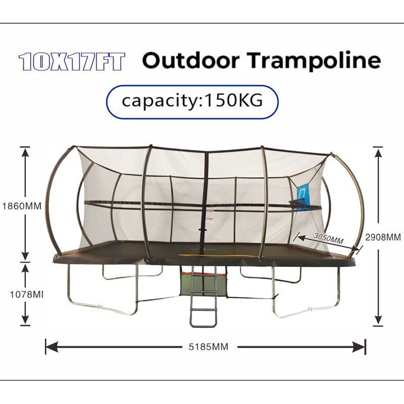Mako 10x17ft Rectangular Trampoline with Safety Enclosure Black - Free Ladder Shoe Tidy Anchor Kit Basketball - Image 5