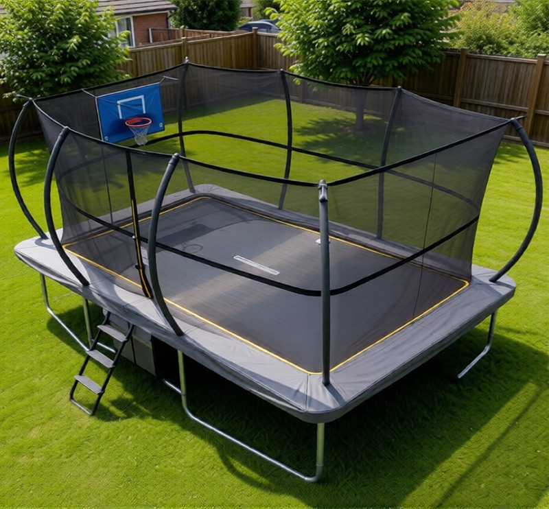 Mako Bounce 10x17ft Rectangular Trampoline with Safety Enclosure Grey - Free Ladder Shoe Tidy Anchor Kit Basketball - Image 4