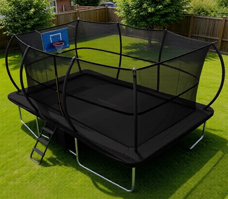 Mako Bounce 10x15ft Rectangular Trampoline with Safety Enclosure Black - Free Ladder Shoe Tidy Anchor Kit Basketball