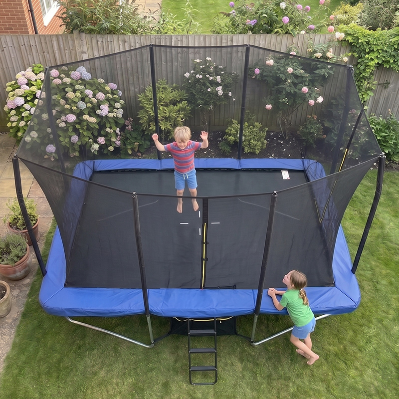 9x14ft Rectangular Trampoline with Safety Enclosure Blue